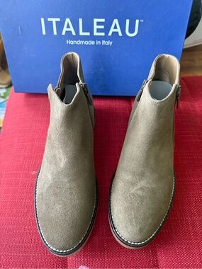 ITALEAU Men's Taupe Suede Chukka Zip Boots 36.5